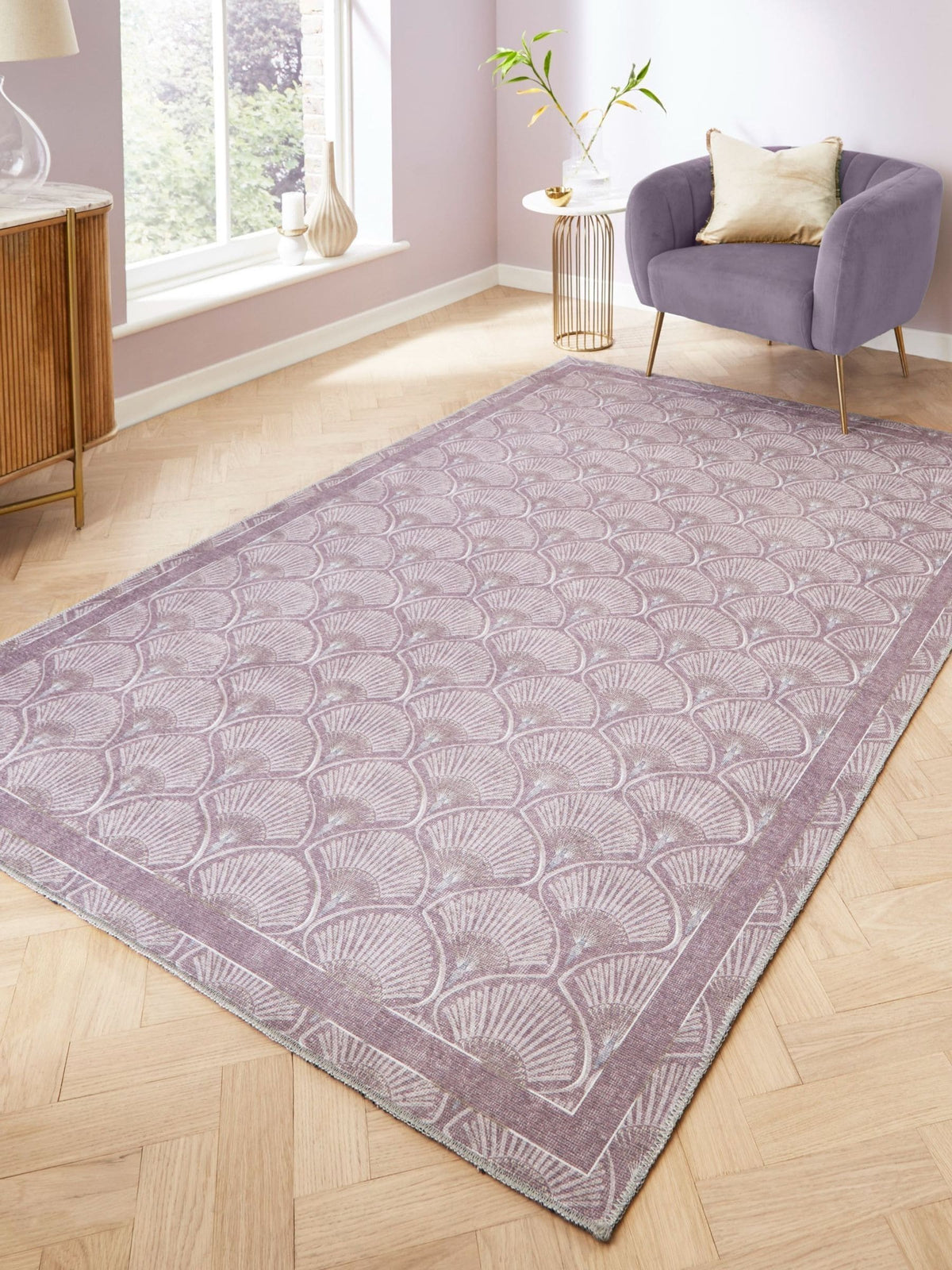 Catherine Lansfield purple Deco Peacock rug, UK version