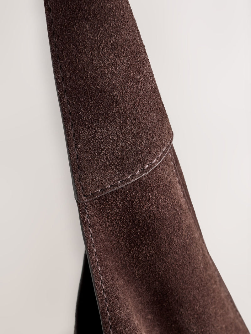 Chocolate brown suede slouchy shoulder bag, UK version