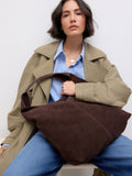 Chocolate brown suede slouchy shoulder bag, UK version