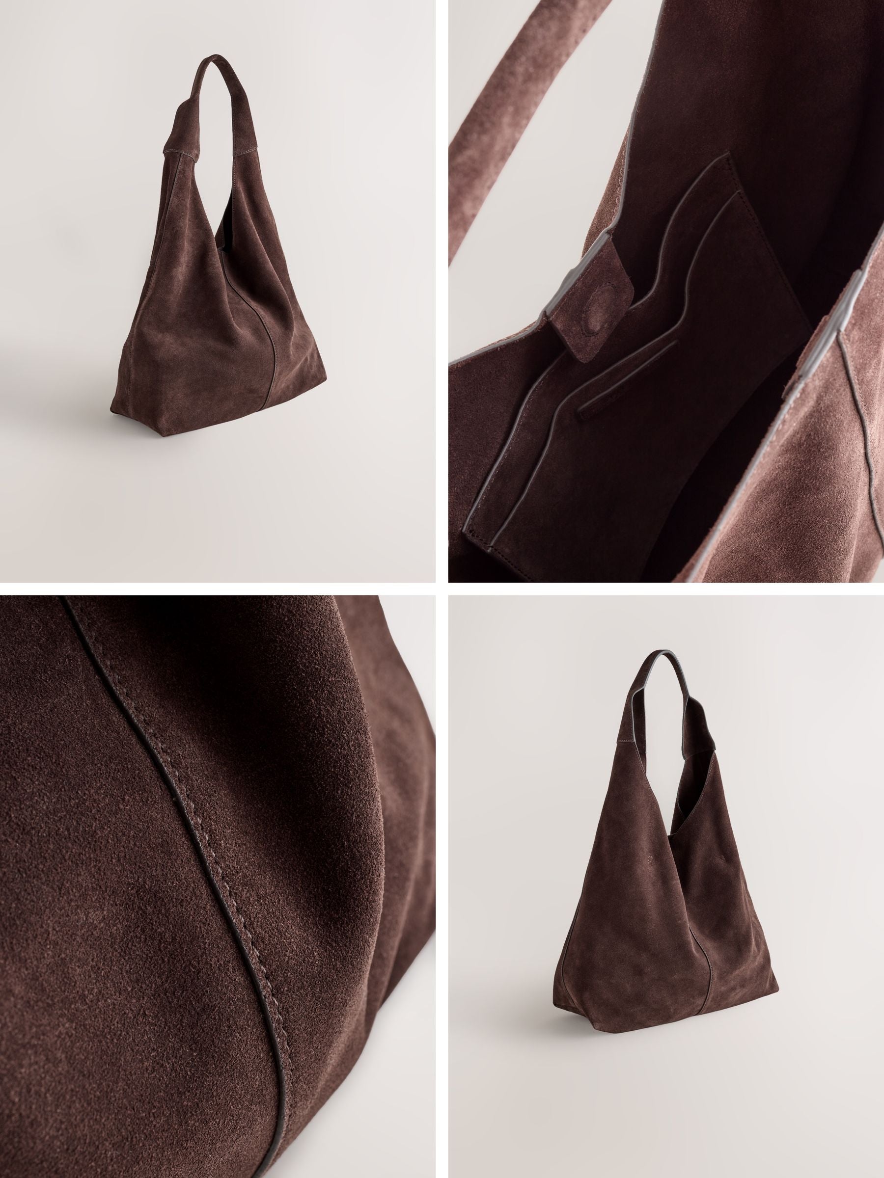 Chocolate brown suede slouchy shoulder bag, UK version