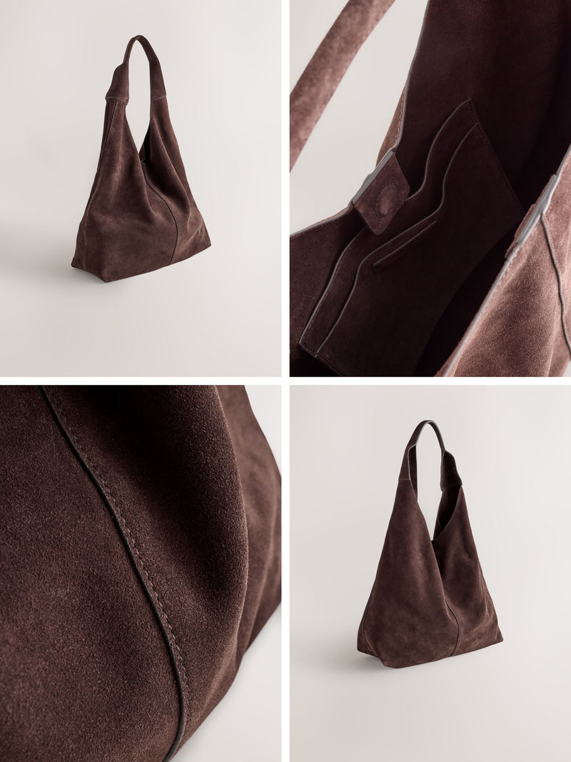Chocolate brown suede slouchy shoulder bag, UK version
