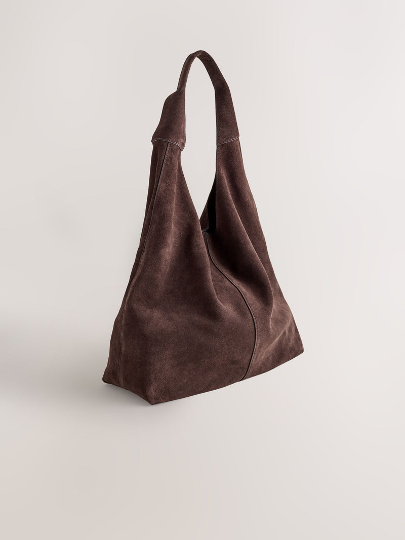 Chocolate brown suede slouchy shoulder bag, UK version