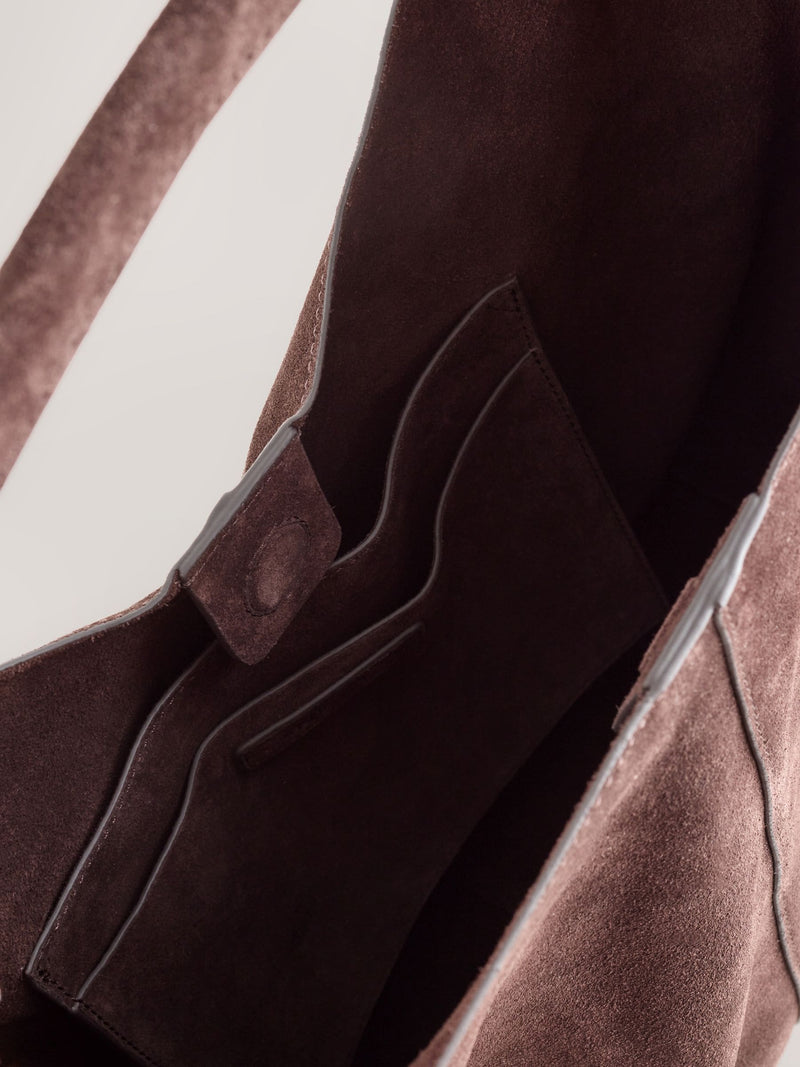 Chocolate brown suede slouchy shoulder bag, UK version