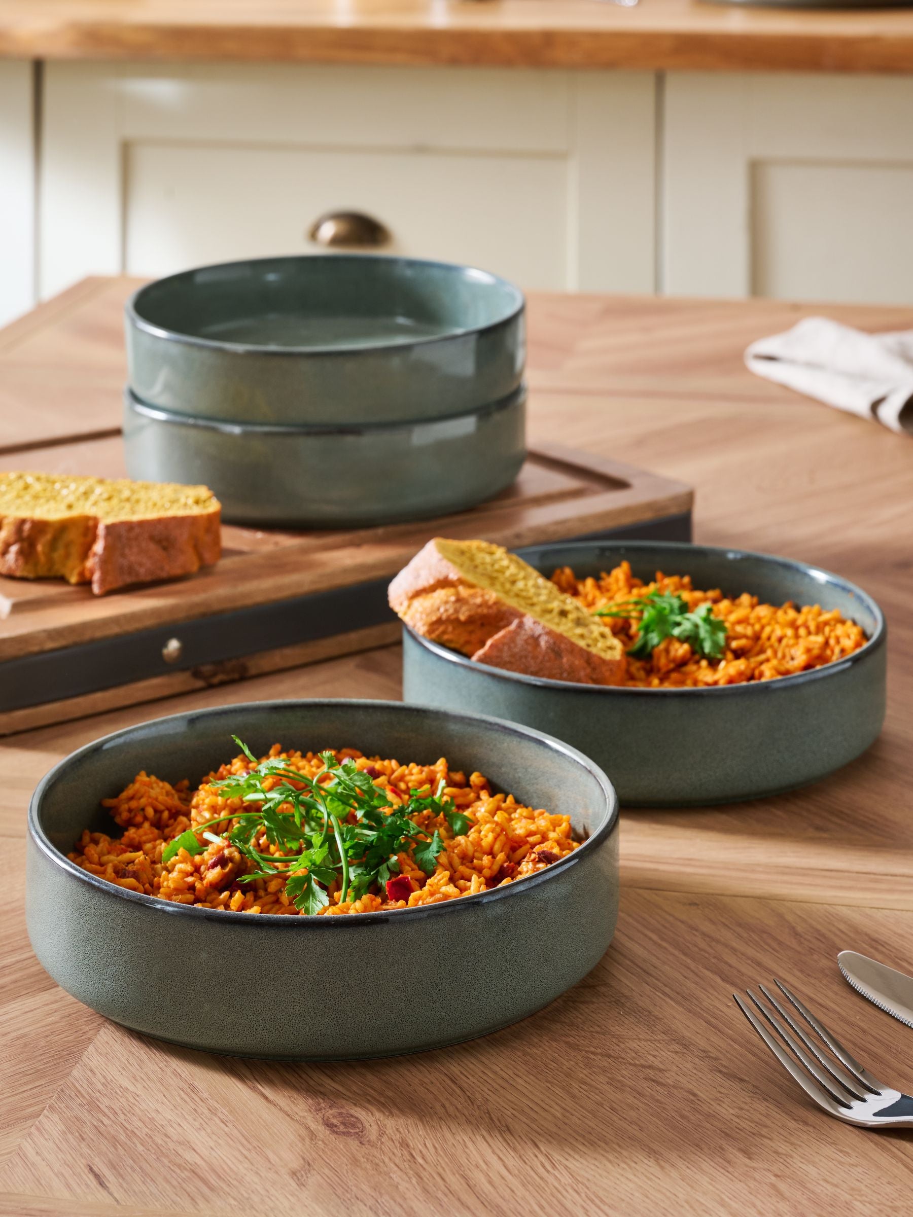 Green Dalton pasta bowls set of 4 reactive glaze, UK version