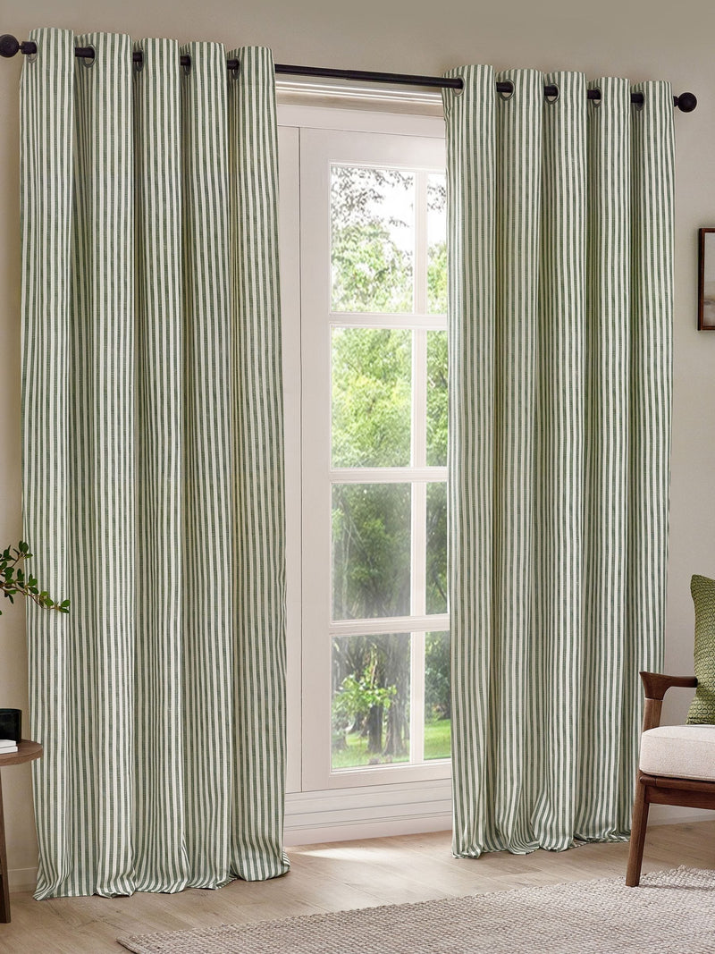 Yard Forest Green Hebden Striped Lined Eyelet Curtains