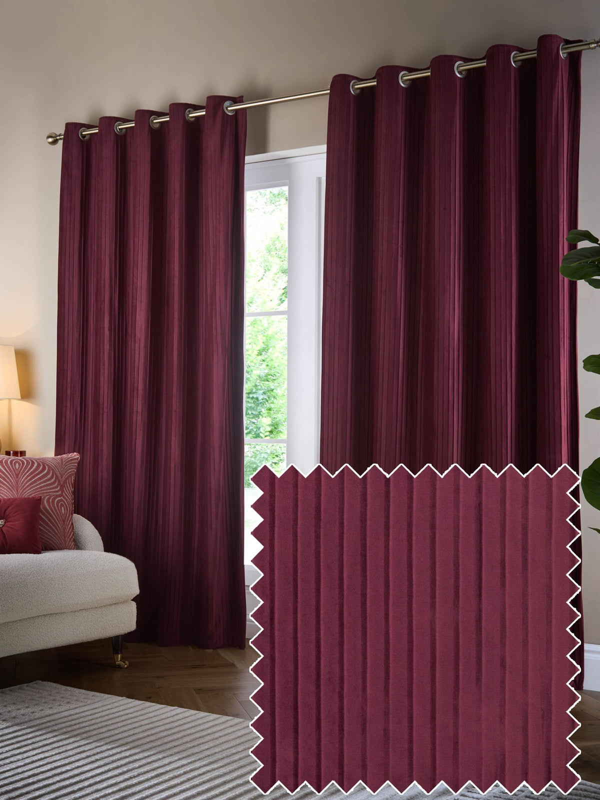 Paoletti Merlot Corinthian velvet curtain pair - British product