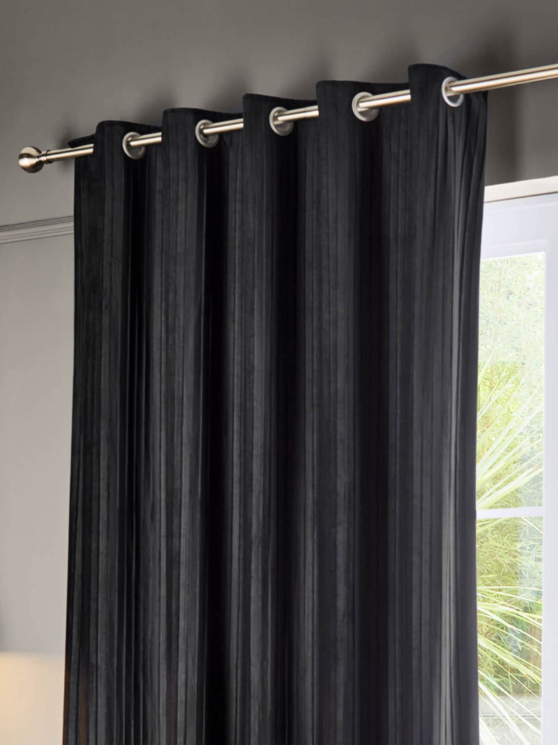 Paoletti Black Corinthian Velvet Fully Lined Eyelet Curtains