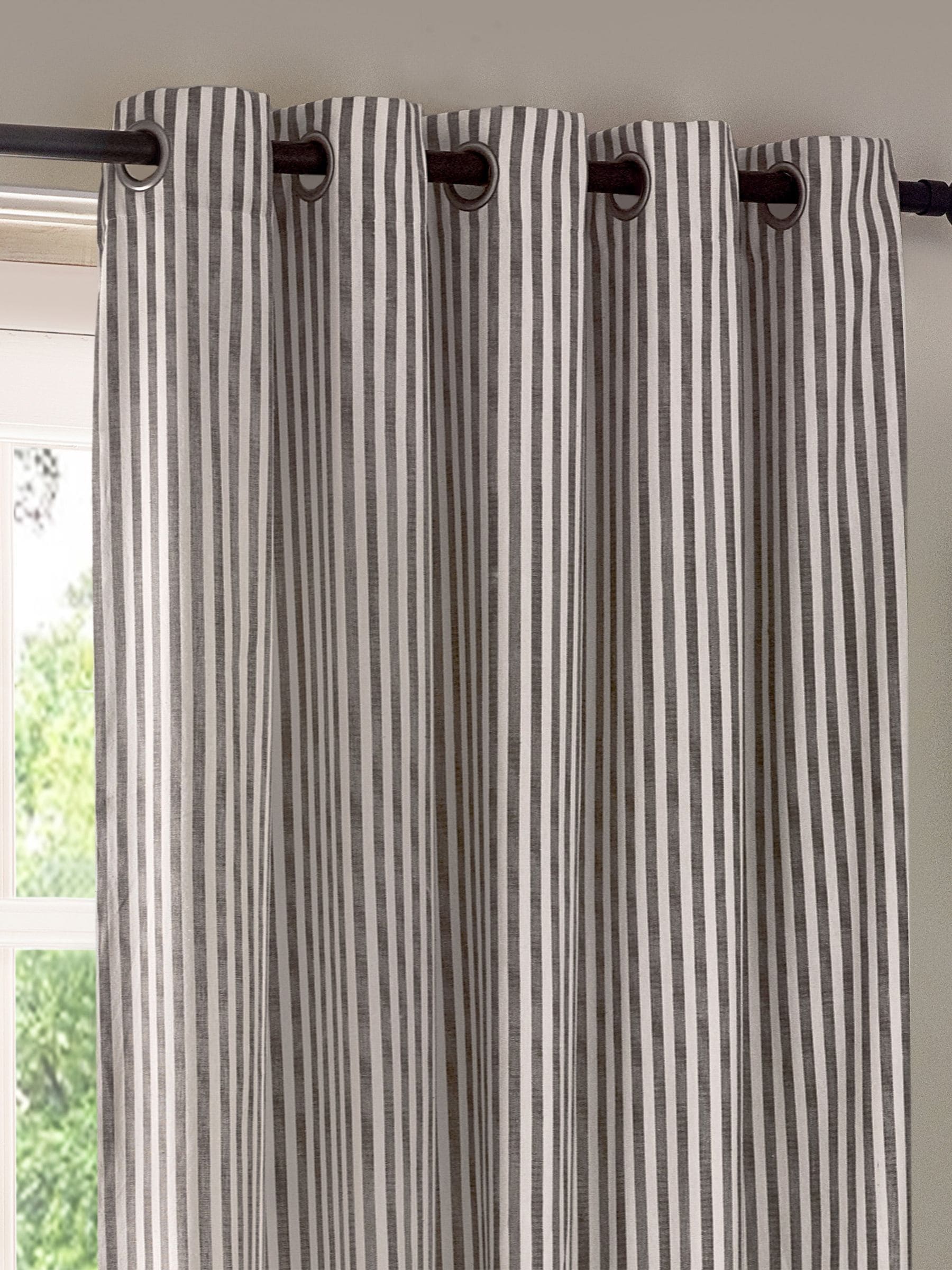 Yard Grey Hebden Striped Lined Eyelet Curtains