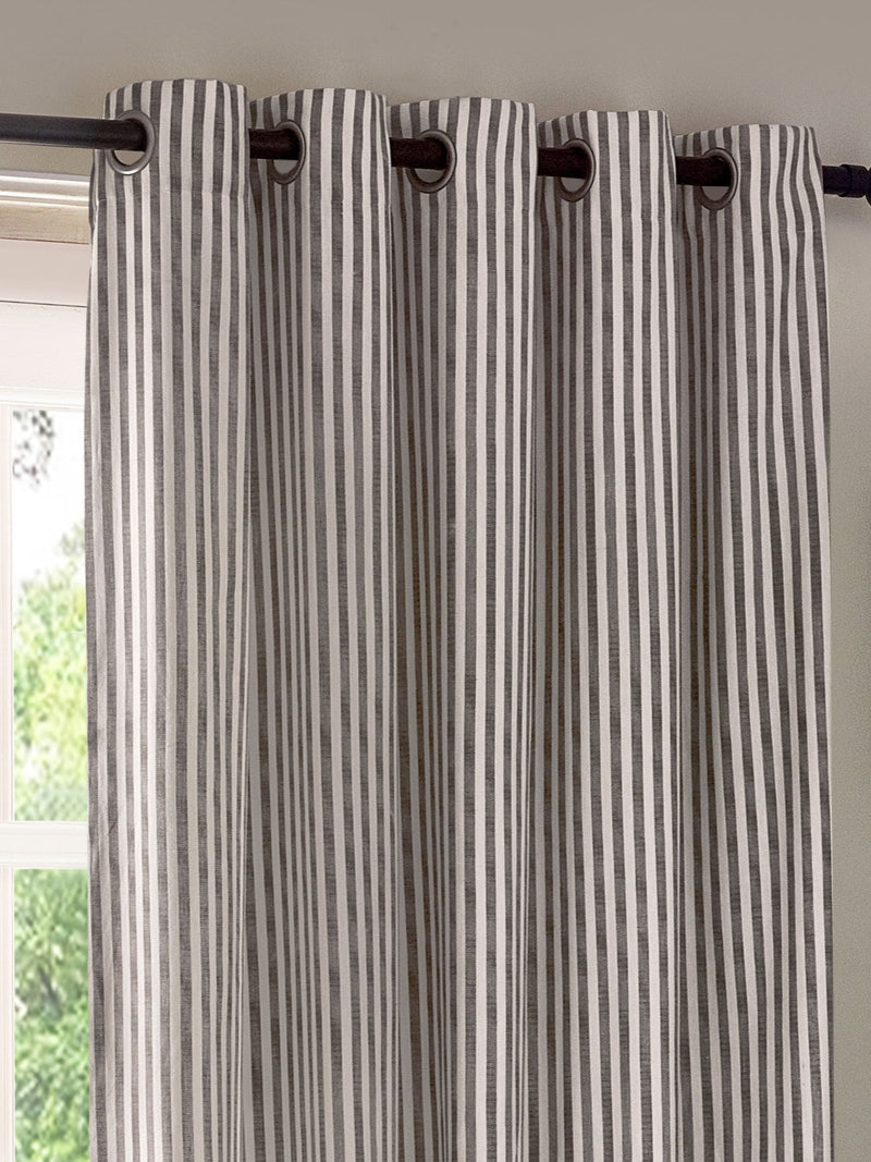 Yard Grey Hebden Striped Lined Eyelet Curtains