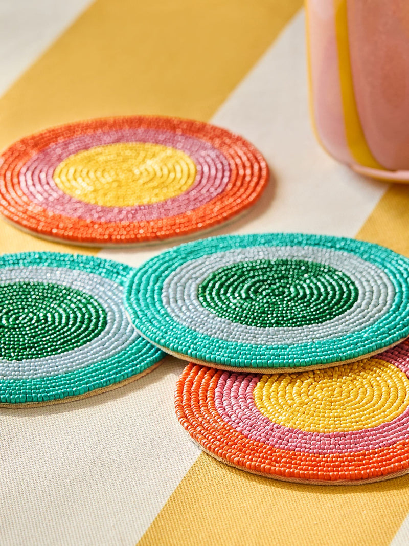 Set of 4 glass beaded coasters with cotton backing - British product