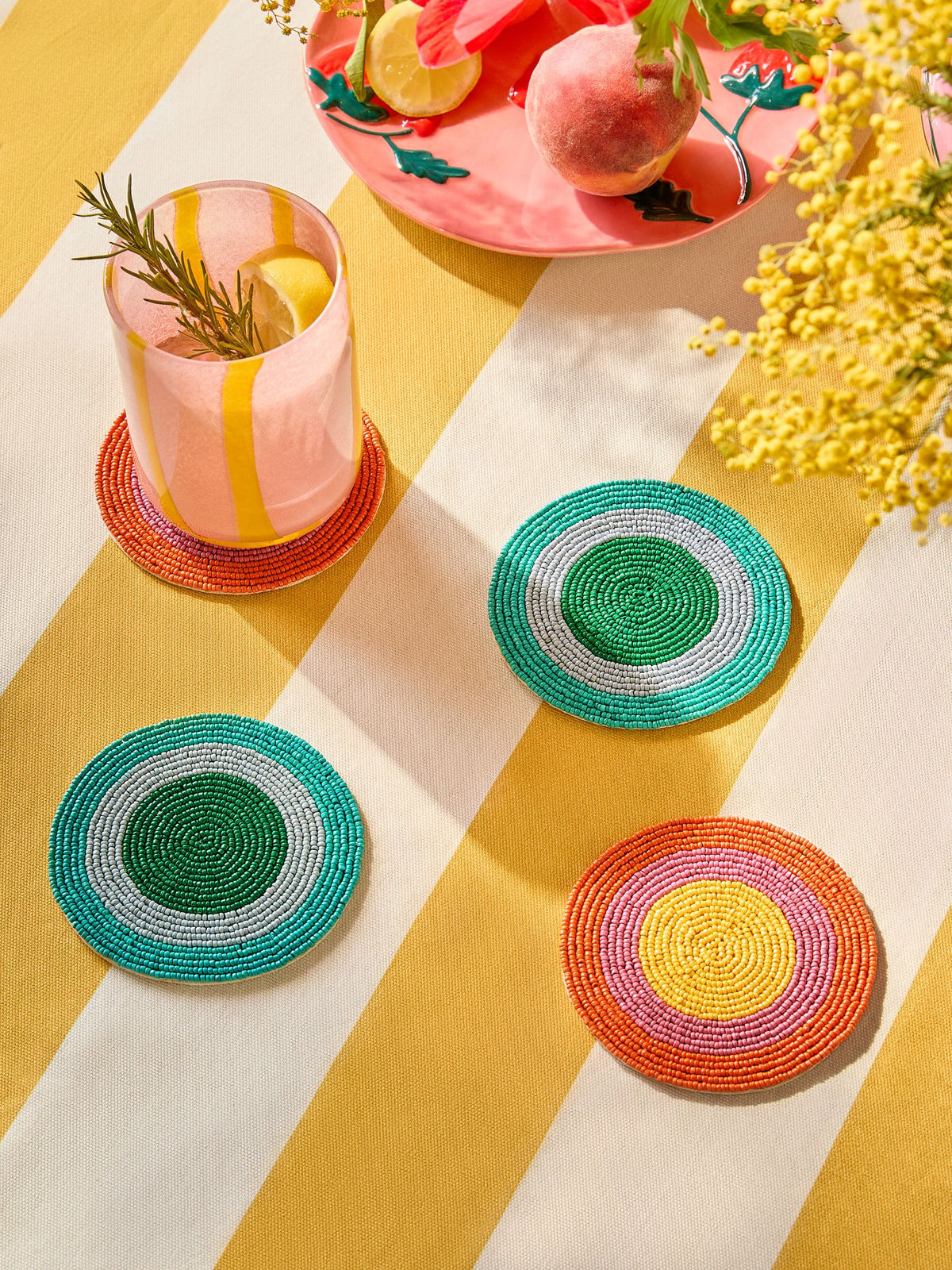 Set of 4 glass beaded coasters with cotton backing - British product