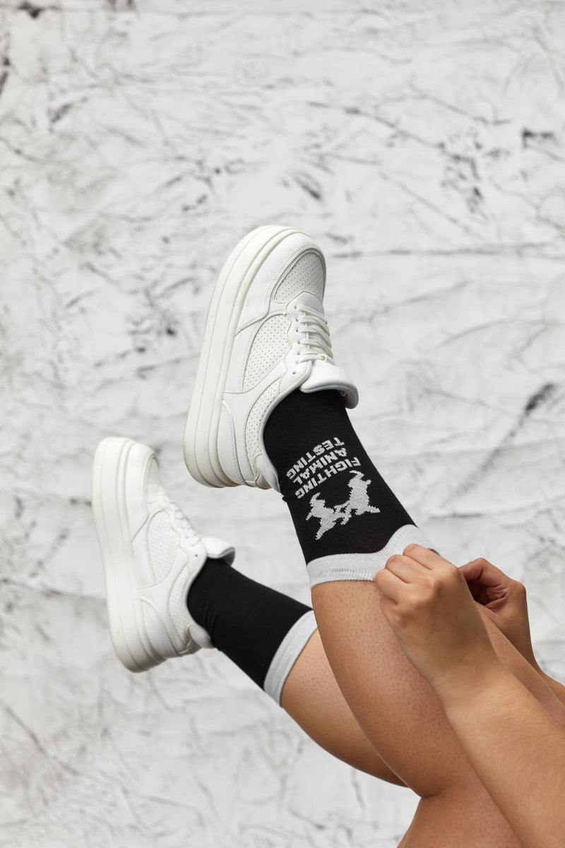 Organic cotton socks fighting animal testing, UK version