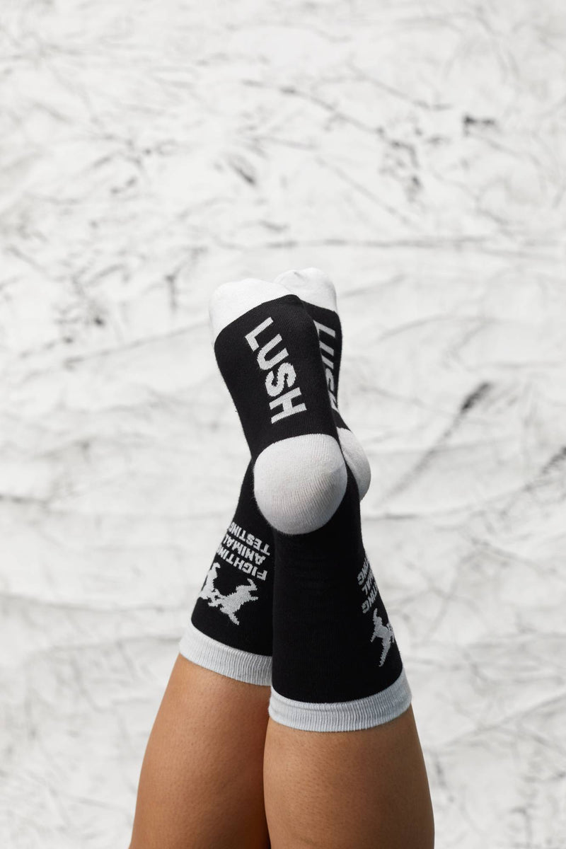 Organic cotton socks fighting animal testing, UK version