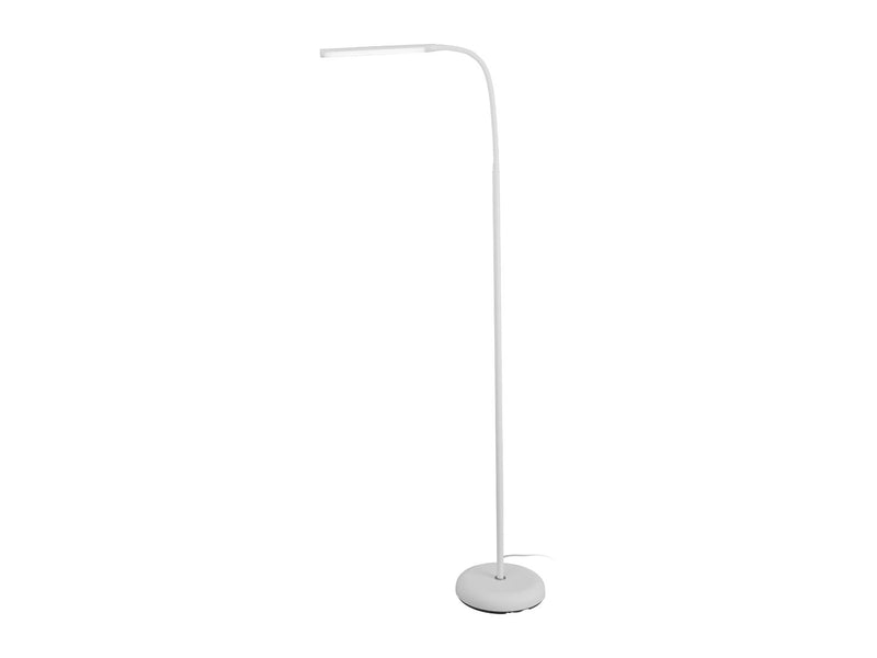 White LED floor lamp with adjustable gooseneck and touch dimmer (British brand)