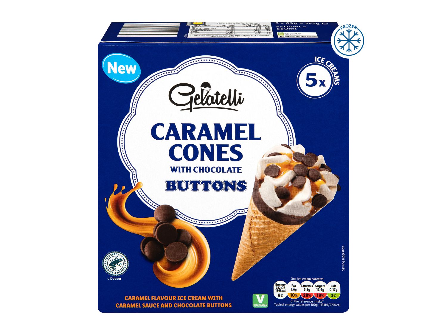 Caramel cones with chocolate buttons 5 pack (British brand)