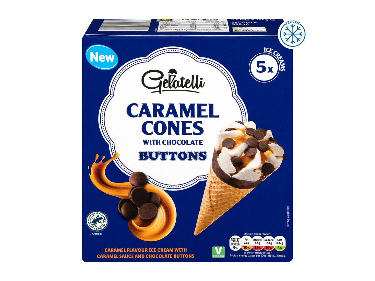 Caramel cones with chocolate buttons 5 pack (British brand)
