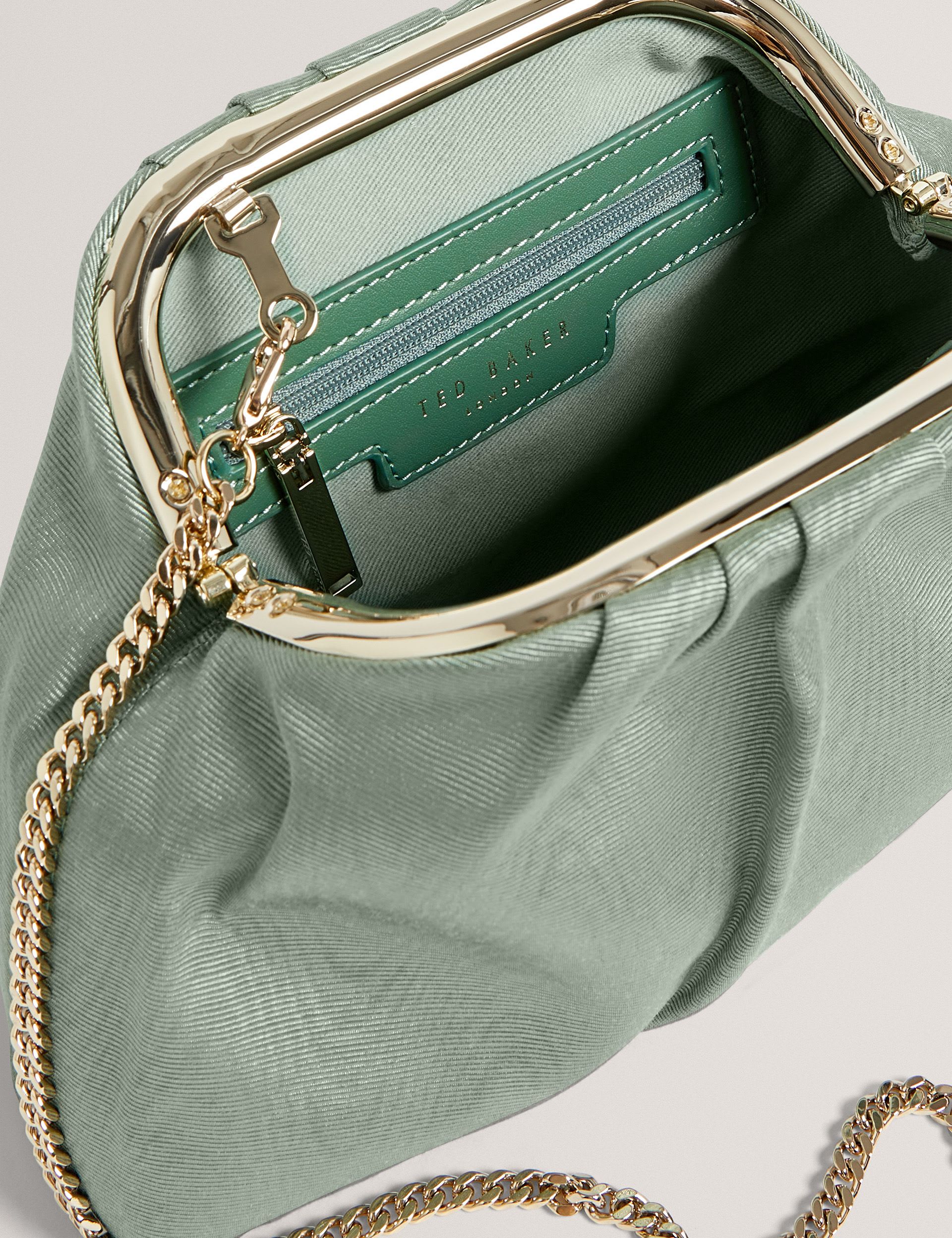 Ted Baker fabric gathered chain strap clutch bag (British brand)