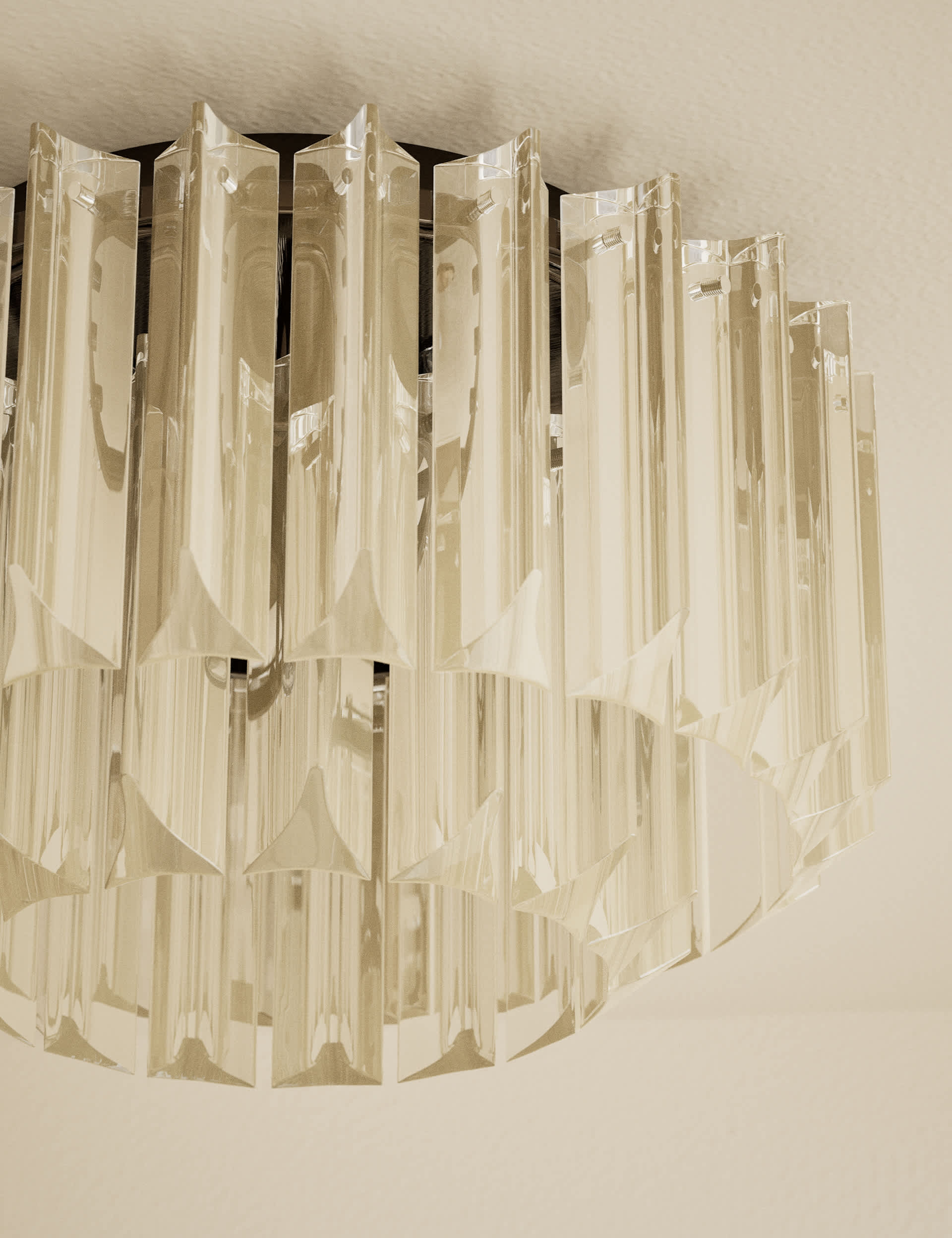 Faceted glass 2 ring flush ceiling light, UK version