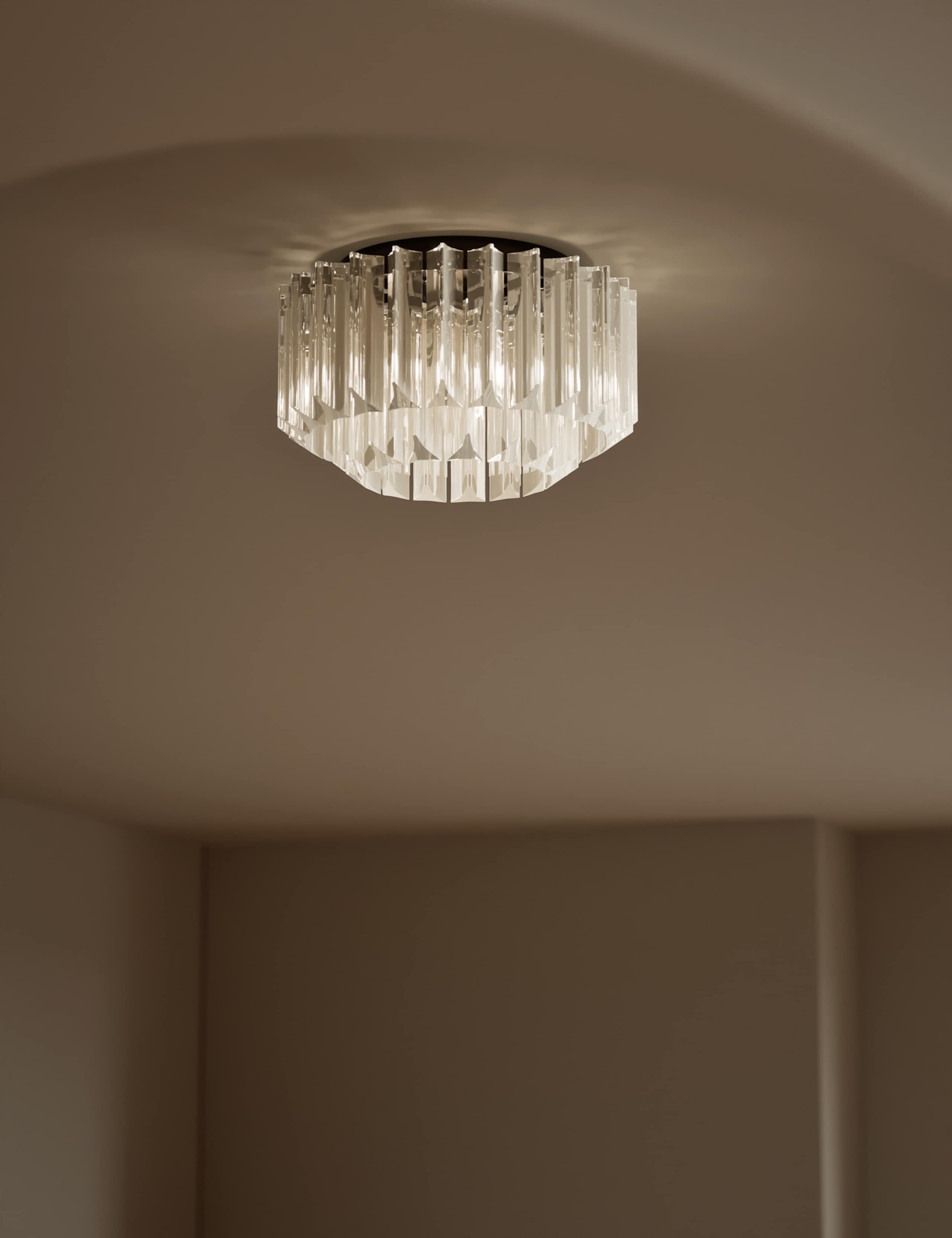 Faceted glass 2 ring flush ceiling light, UK version