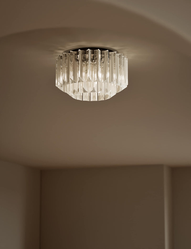 Faceted glass 2 ring flush ceiling light, UK version