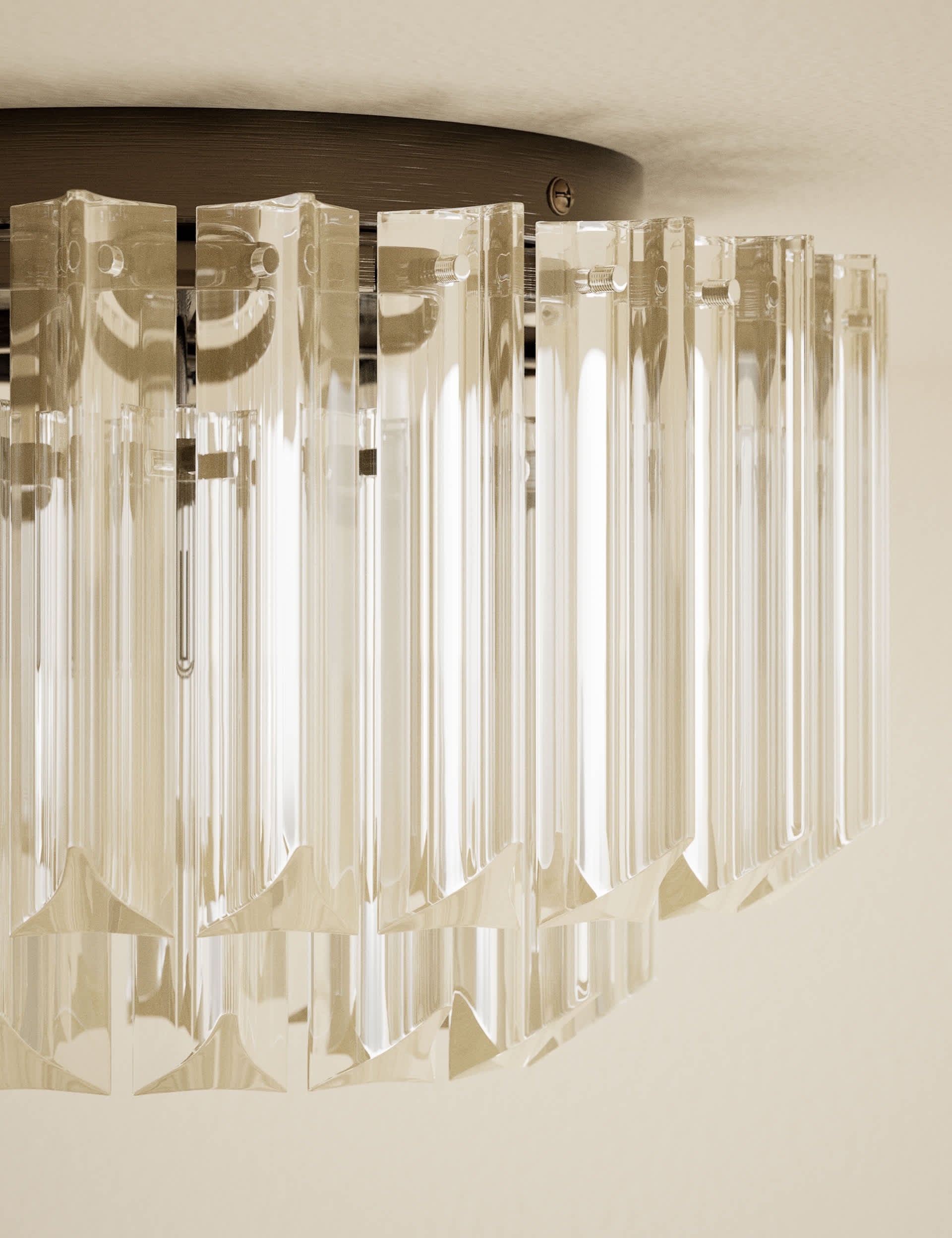Faceted glass 2 ring flush ceiling light, UK version