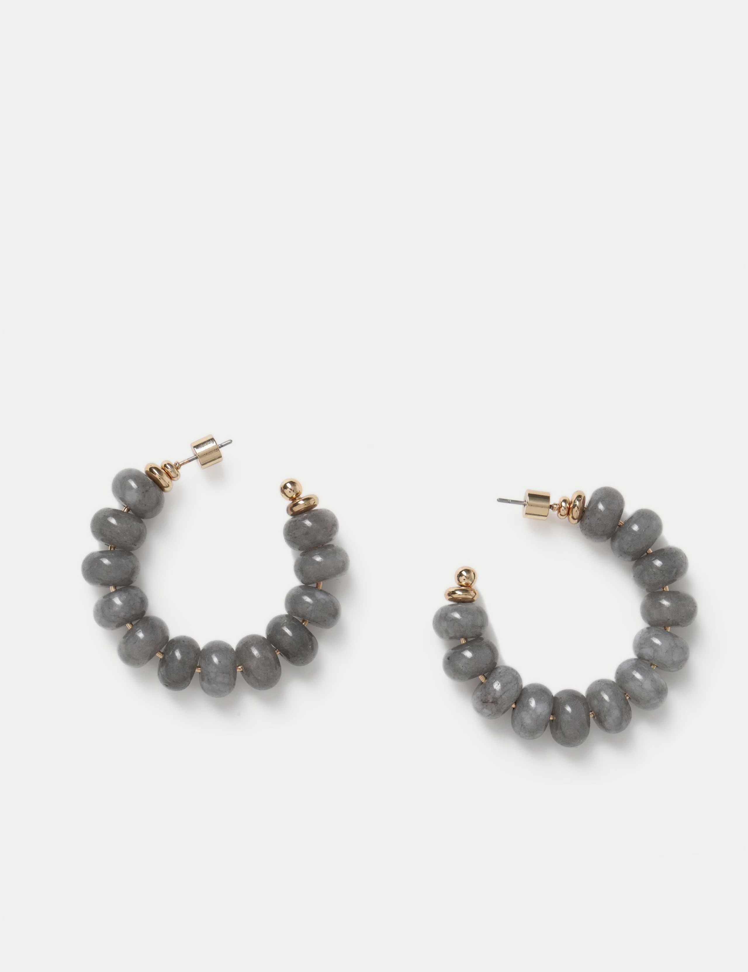 Faceted natural stone hoop earrings with iron accents, imported from the UK