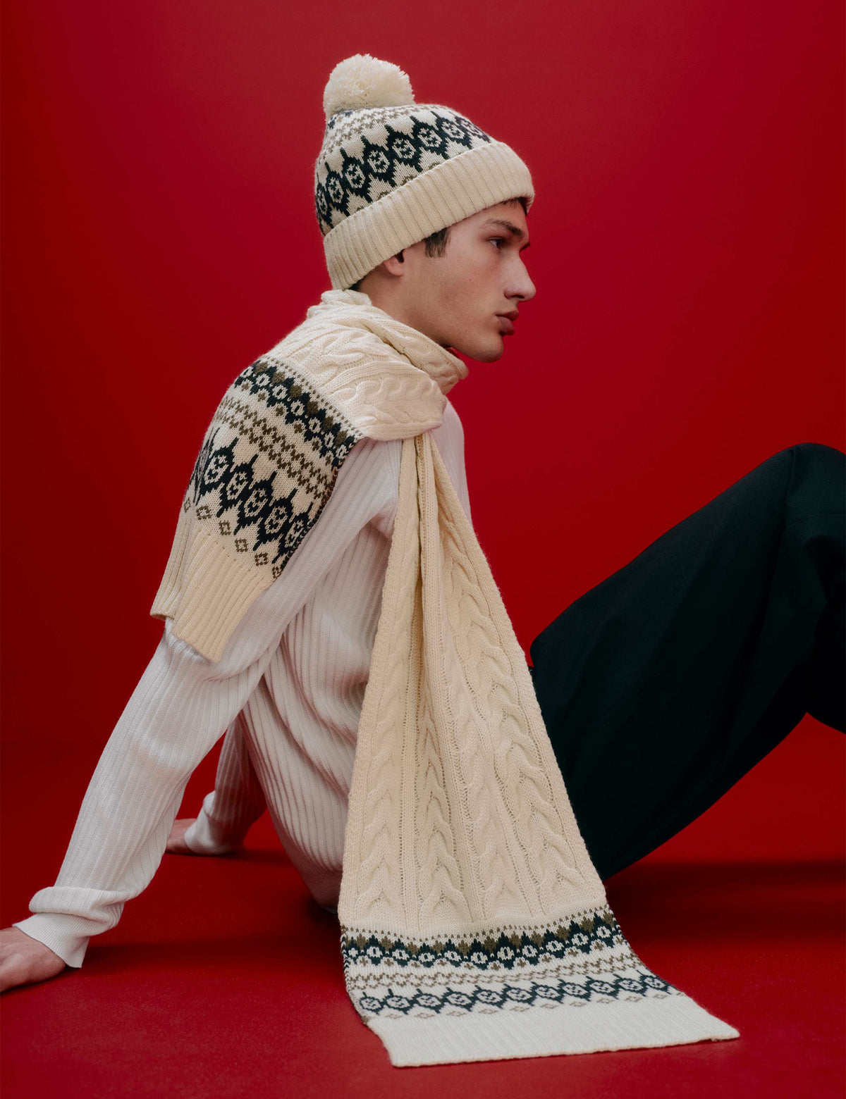 Fair Isle Knitted Hat & Scarf Set