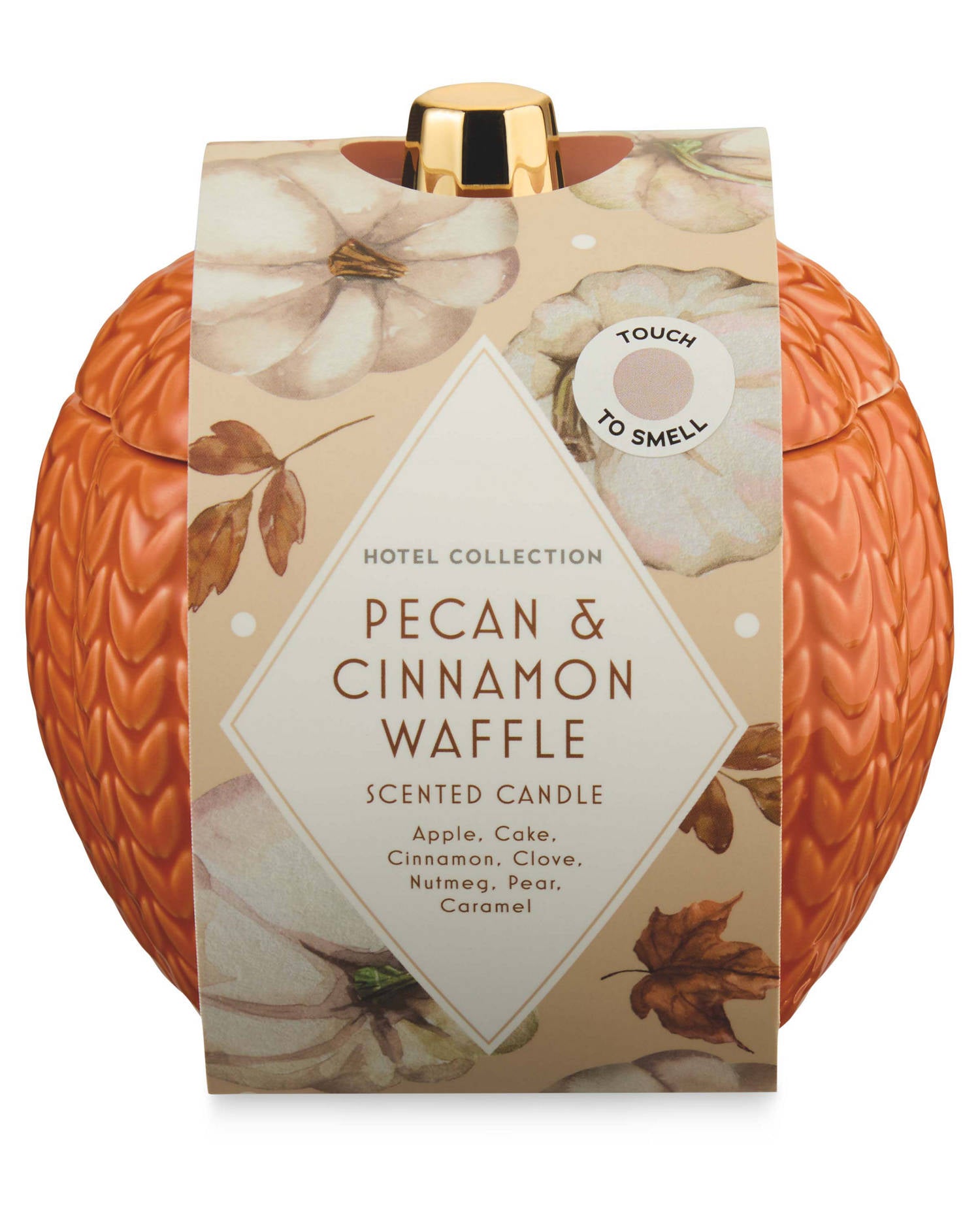 Pumpkin-shaped candle in white or orange, imported from the UK