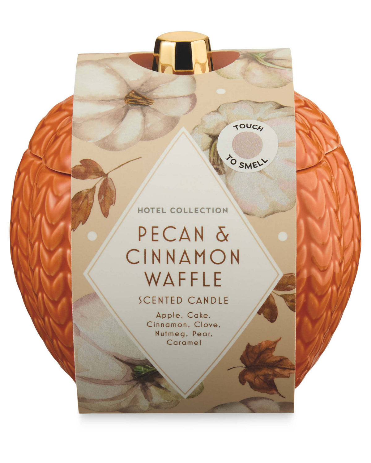 Pumpkin-shaped candle in white or orange, imported from the UK