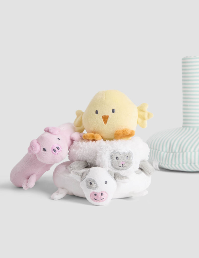 JoJo Maman Bébé farm plush ring stacker toy - British product