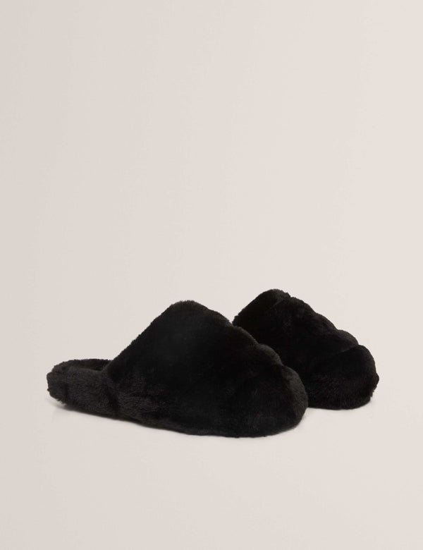 Faux Fur Round Toe Mule Slippers