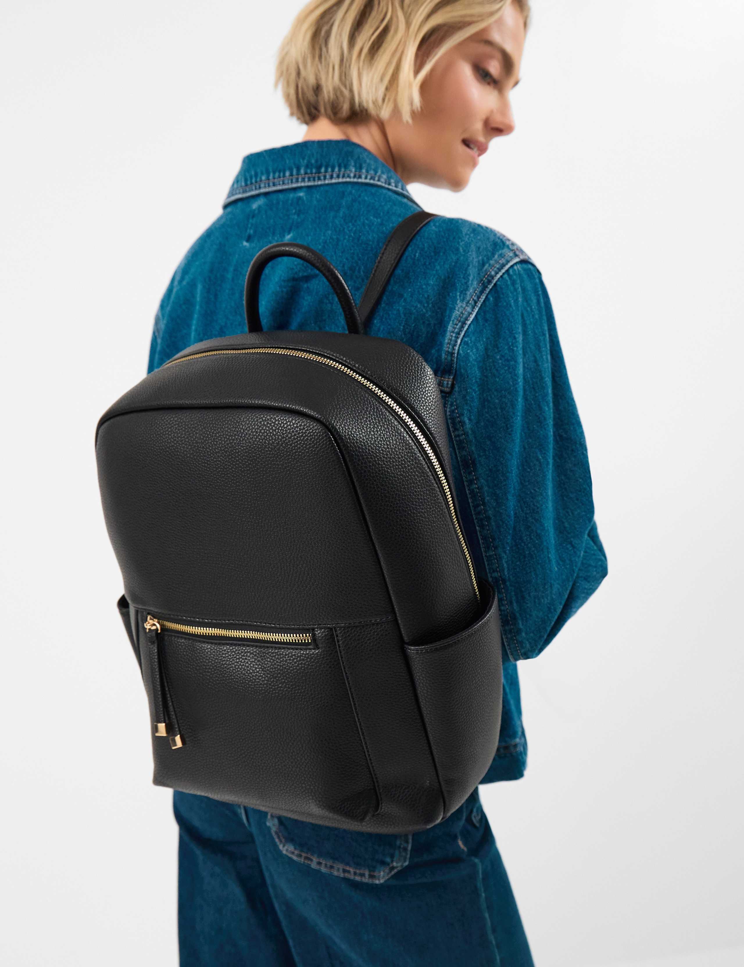 Accessorize faux leather backpack with polyurethane finish, imported from the UK