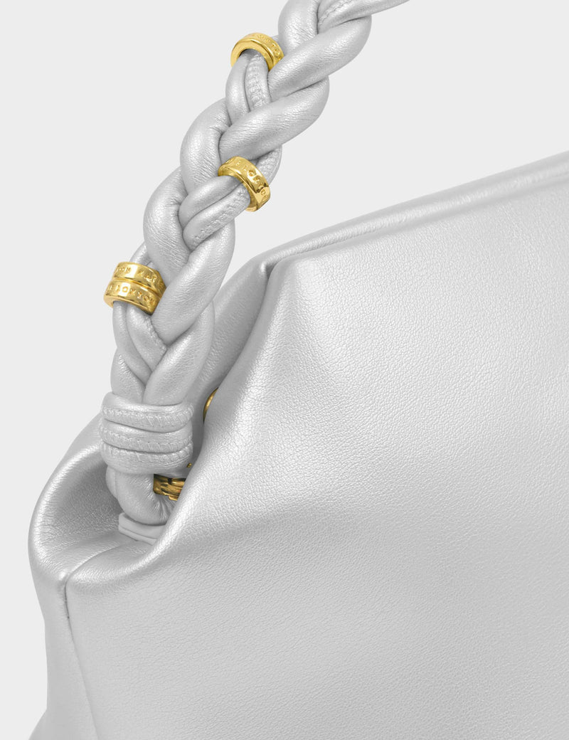 Katie Loxton faux leather braided handle bag metallic, imported from the UK
