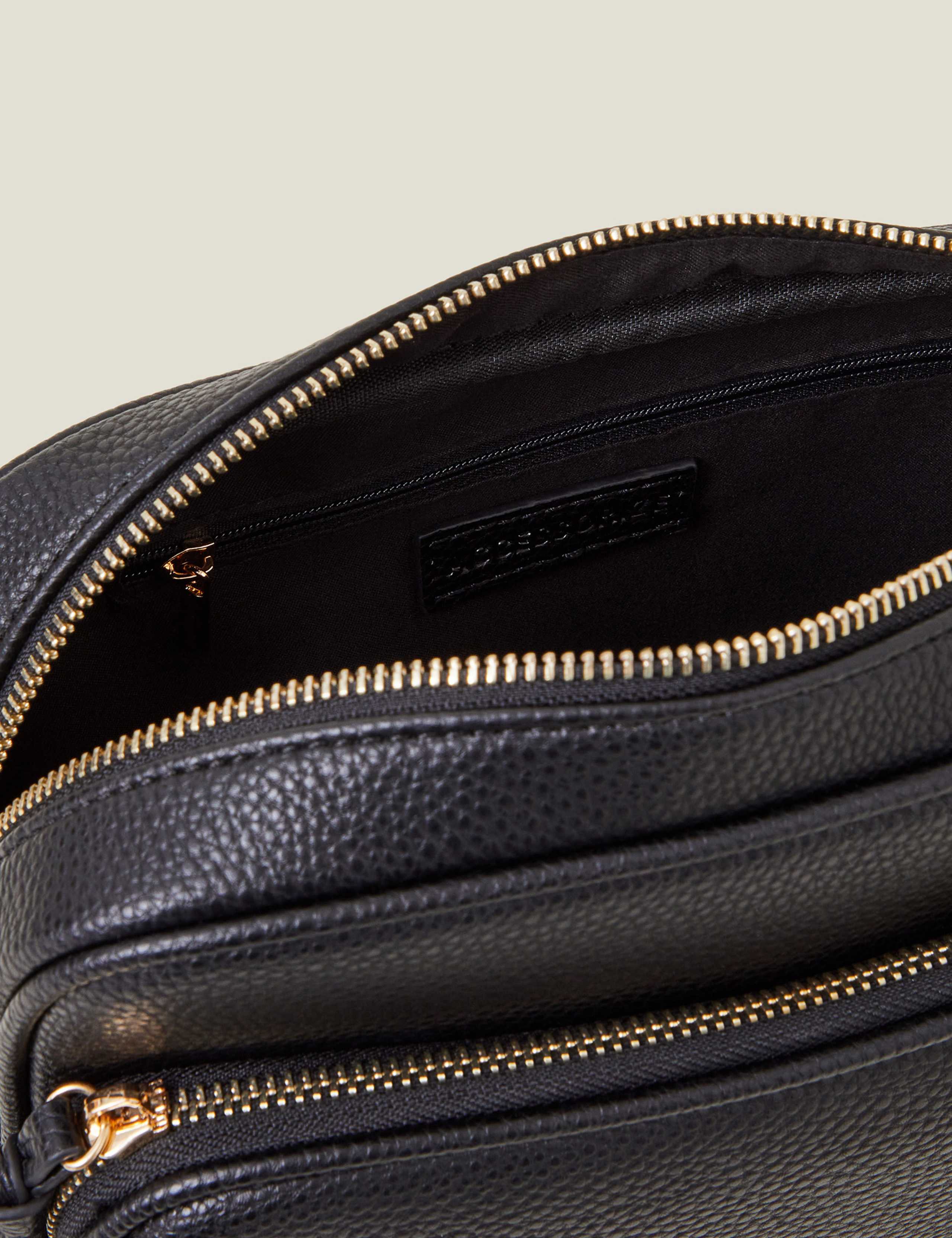 Accessorize faux leather double zip cross body camera bag - British product