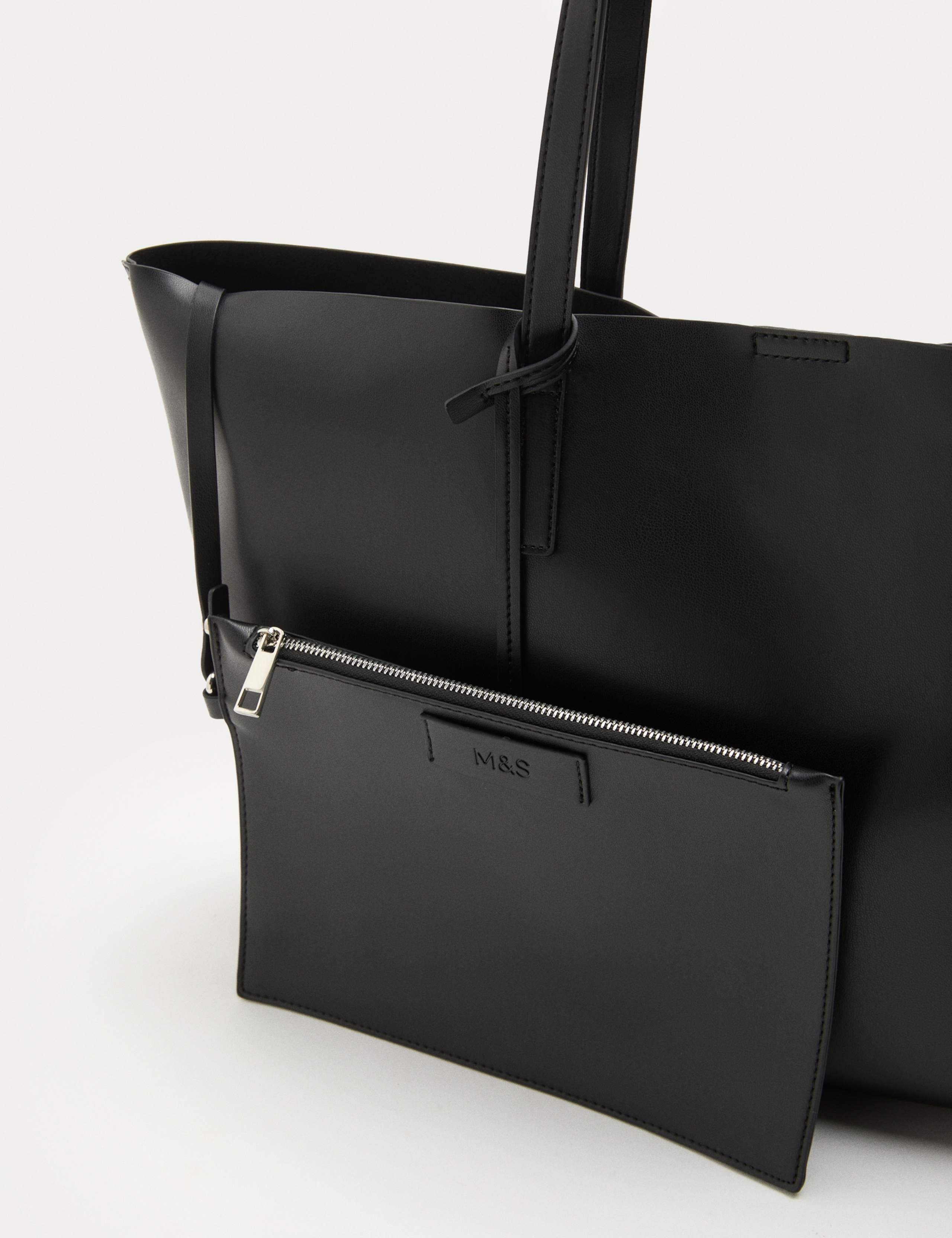 M&S faux leather shopper bag with handles and detachable purse, UK version