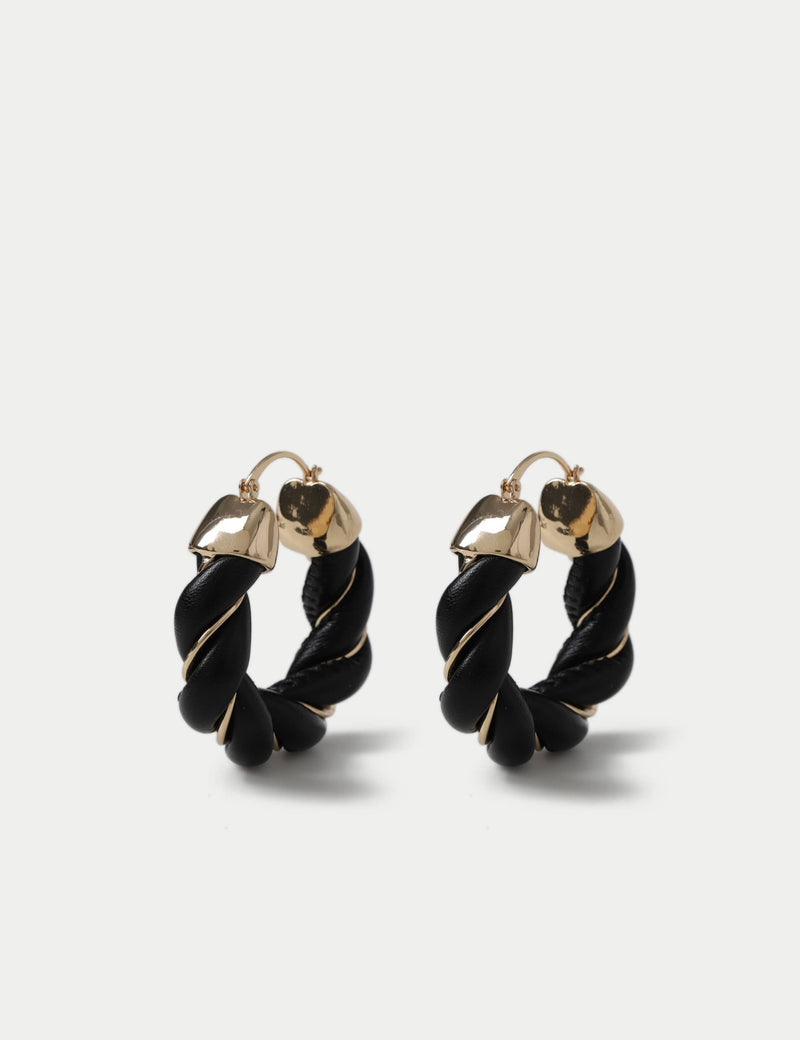 Faux leather and chain hoop earrings, UK version