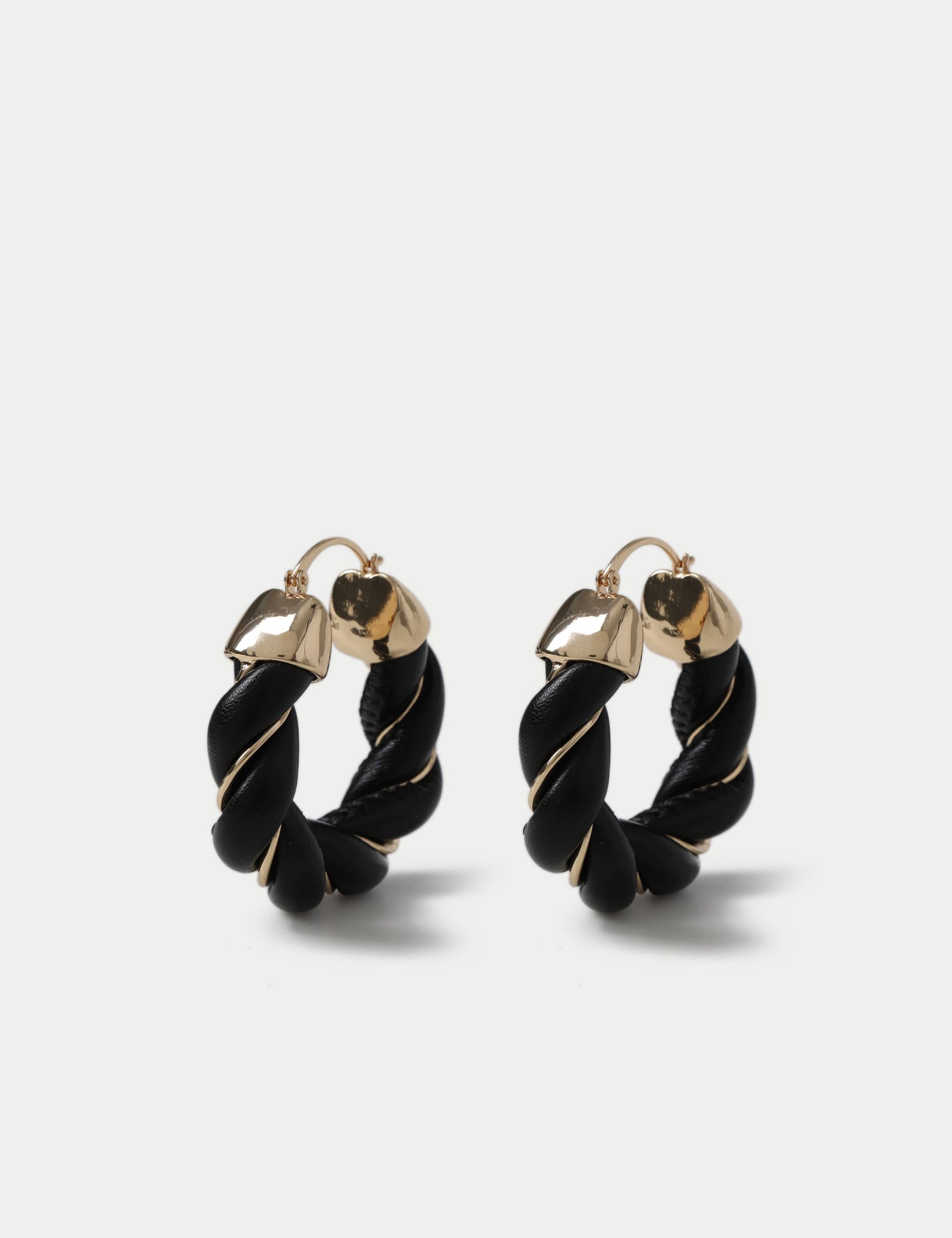Faux leather and chain hoop earrings, UK version