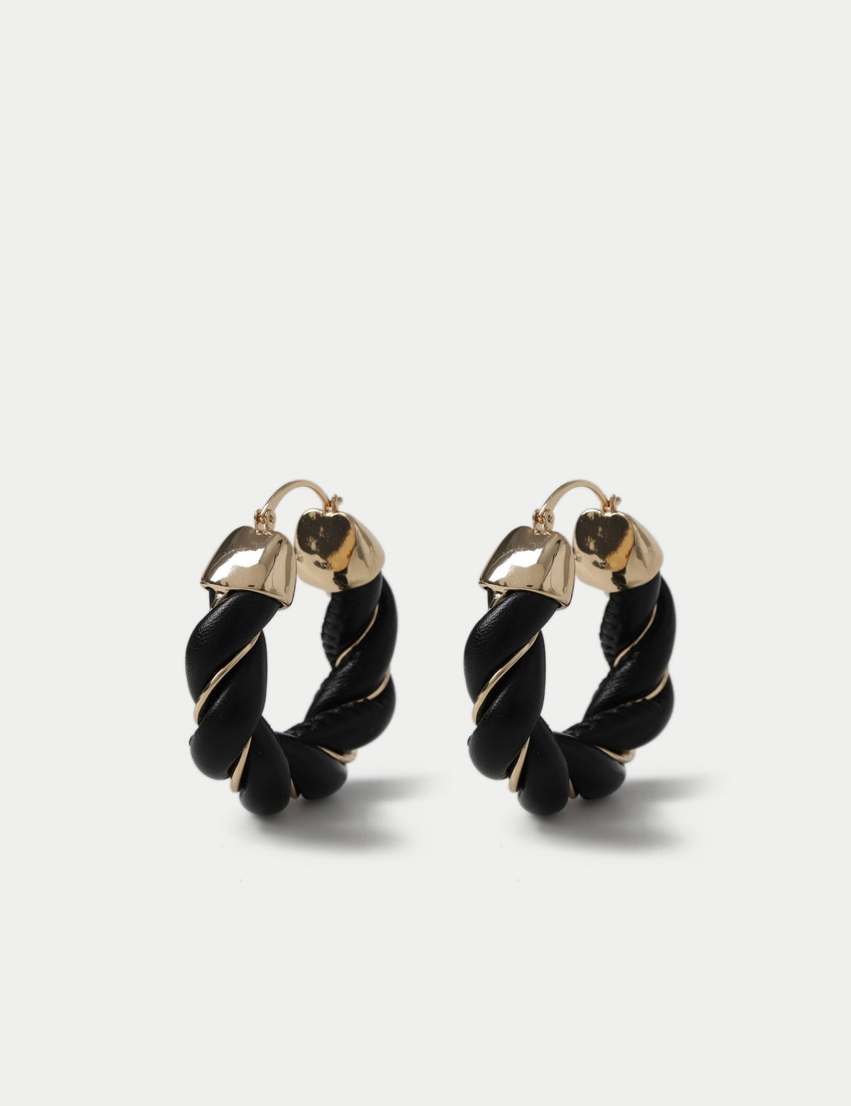 Faux leather and chain hoop earrings, UK version