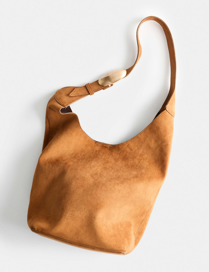 M&S faux suede shoulder bag with gold-tone hardware (British brand)
