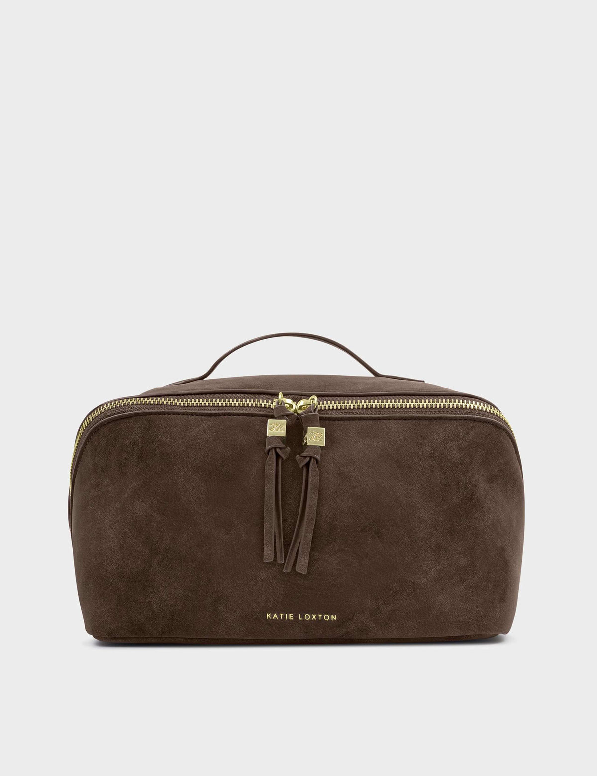 Katie Loxton faux suede toiletry bag large flat lay, UK version