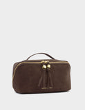 Katie Loxton faux suede toiletry bag medium flat lay (British brand)