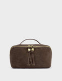 Katie Loxton faux suede toiletry bag medium flat lay (British brand)