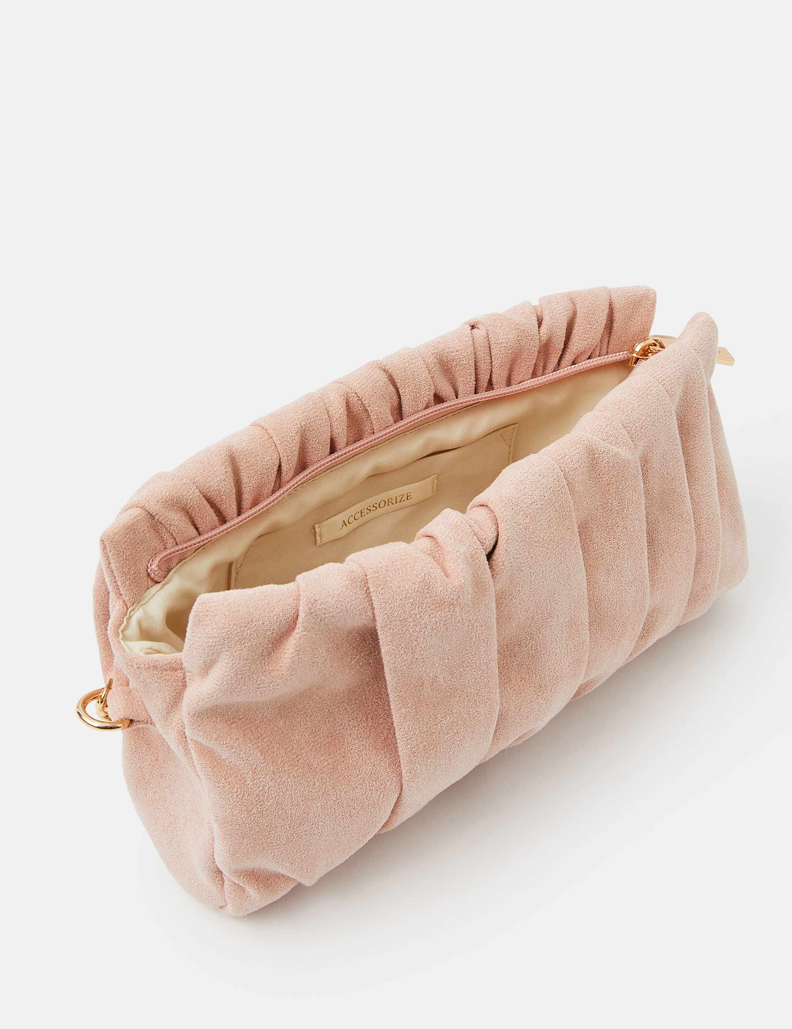 Accessorize faux suede ruched chain strap clutch bag (British brand)