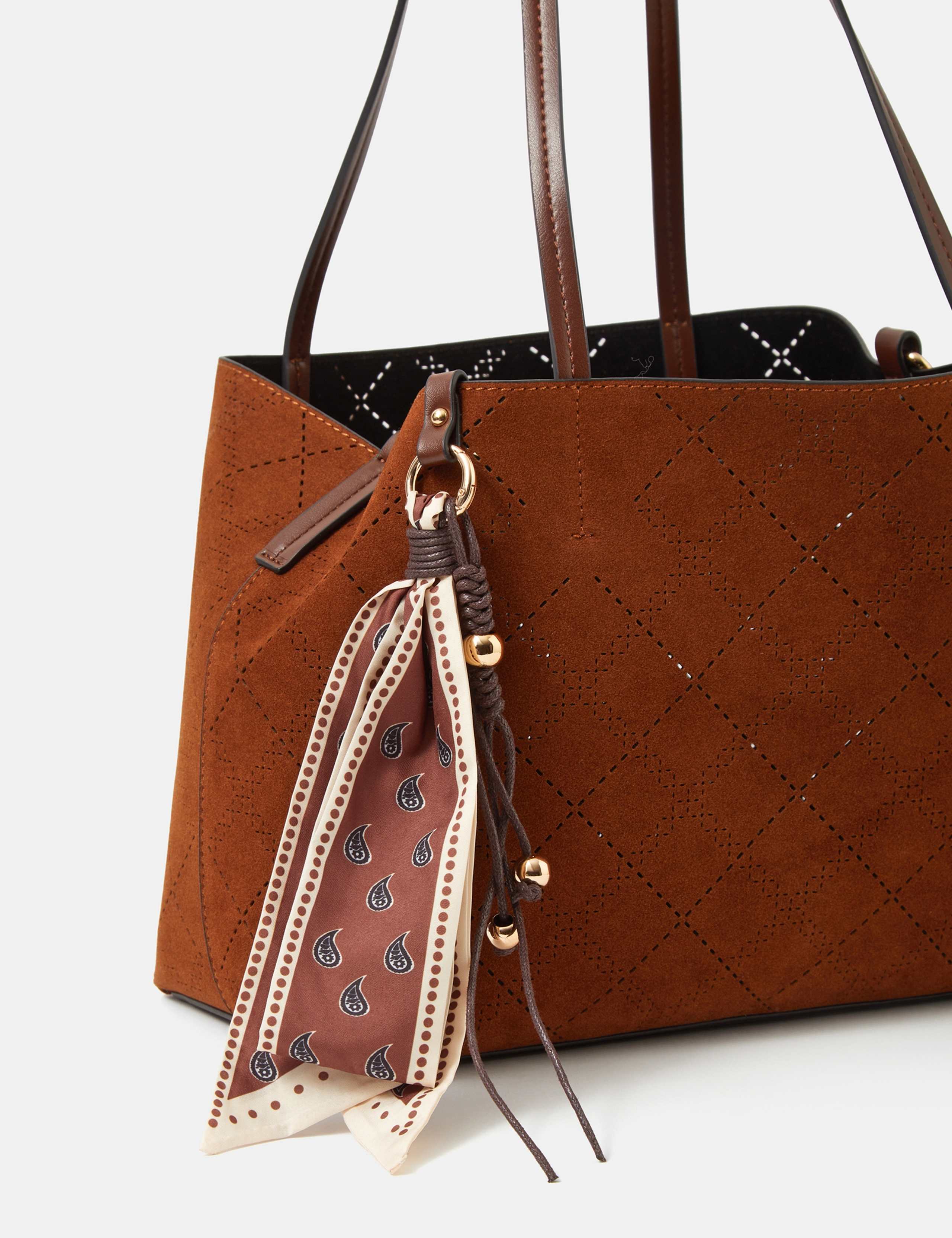 Accessorize faux suede tote bag with scarf charm, UK version