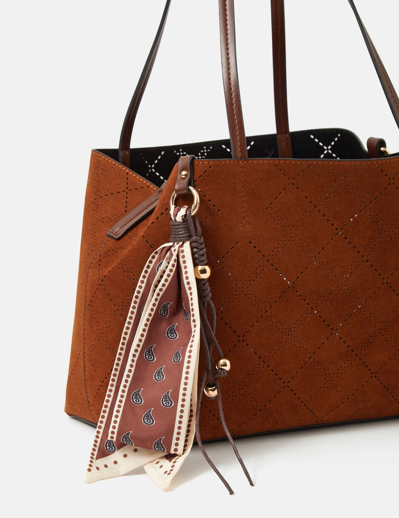 Accessorize faux suede tote bag with scarf charm, UK version