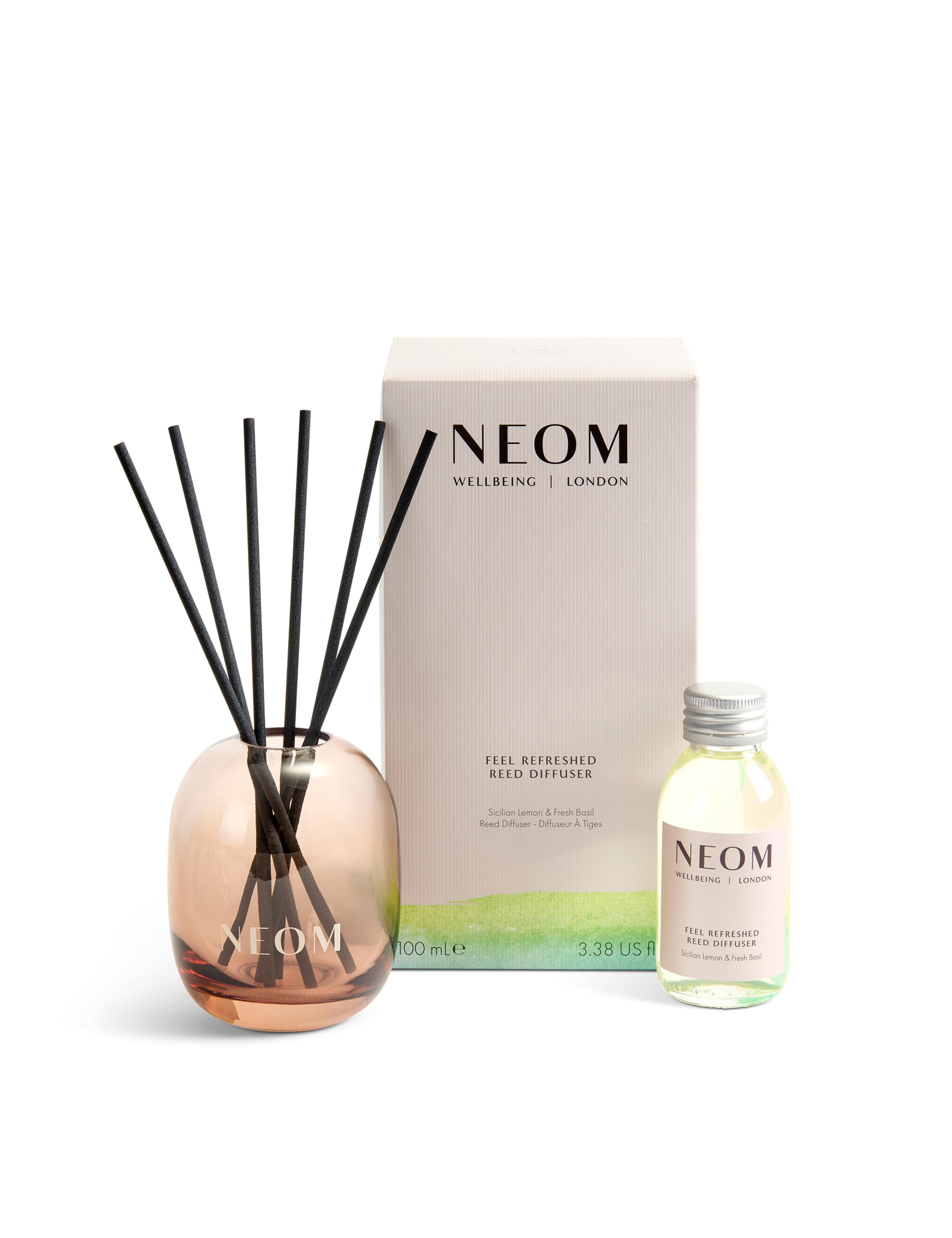 NEOM Feel Refreshed Reed Diffuser with Sicilian lemon and basil 100ml - British product