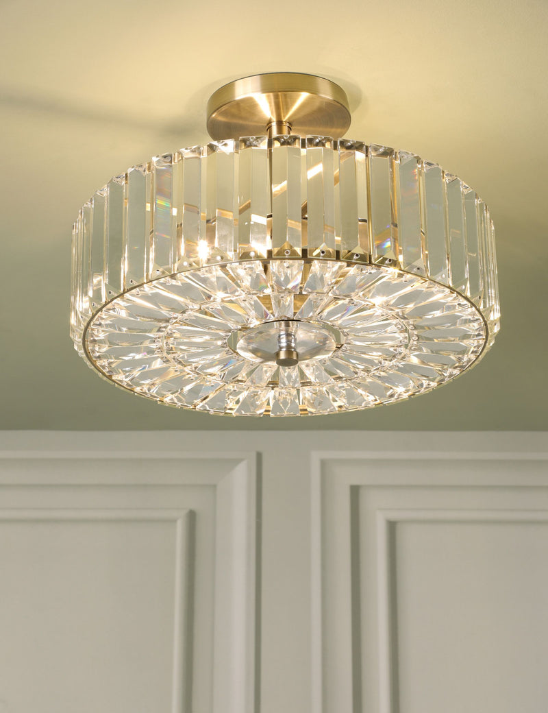 Laura Ashley Fernhurst crystal semi flush ceiling light 34cm, imported from the UK