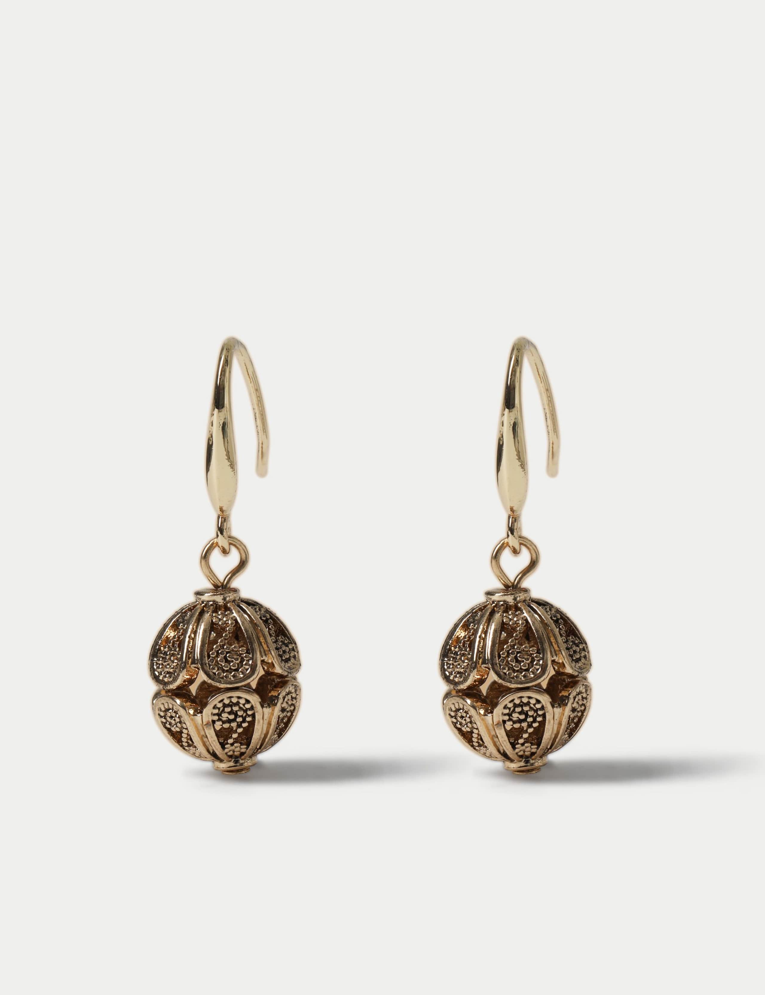 Filigree fishhook earrings drop style metal alloy, imported from the UK
