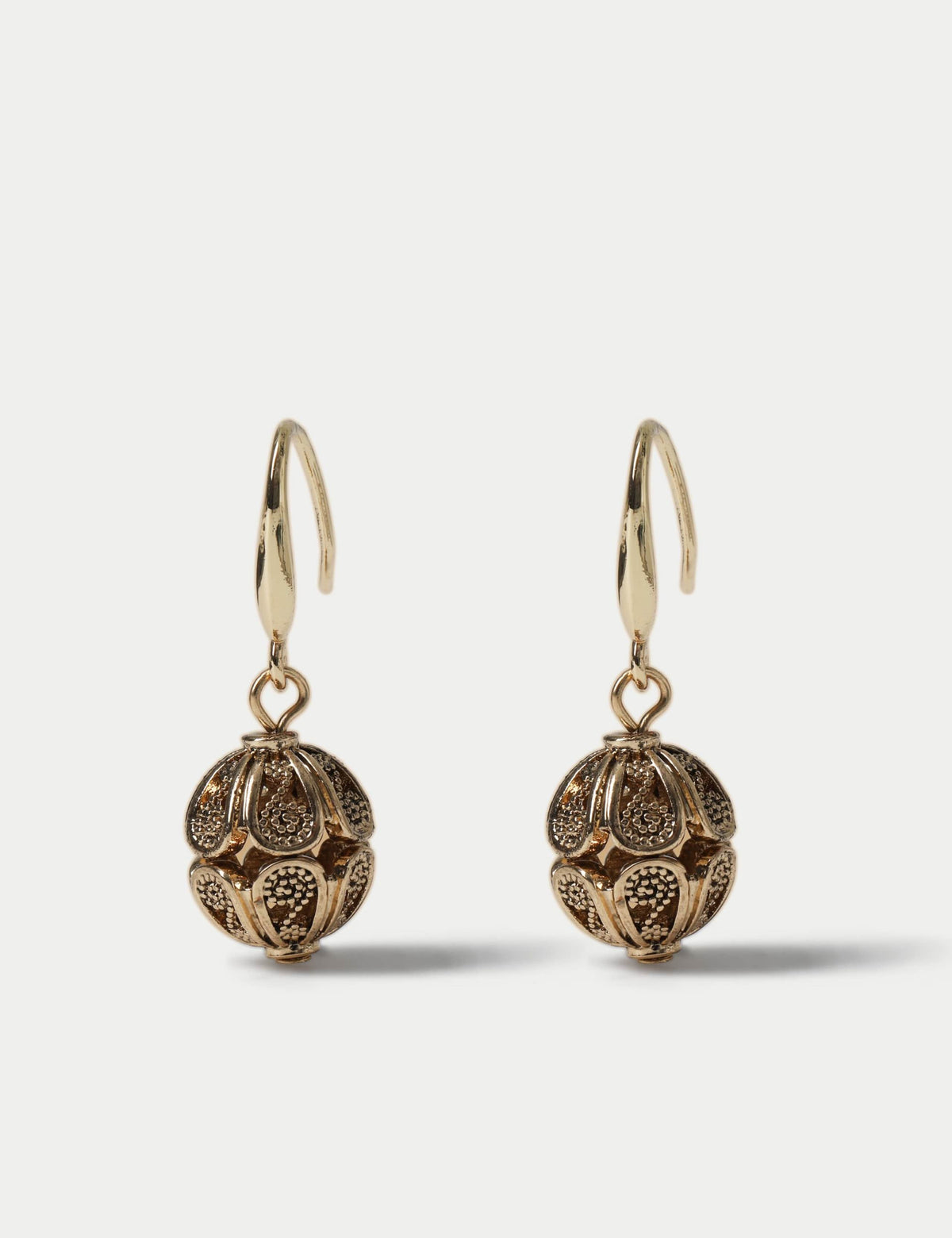 Filigree fishhook earrings drop style metal alloy, imported from the UK
