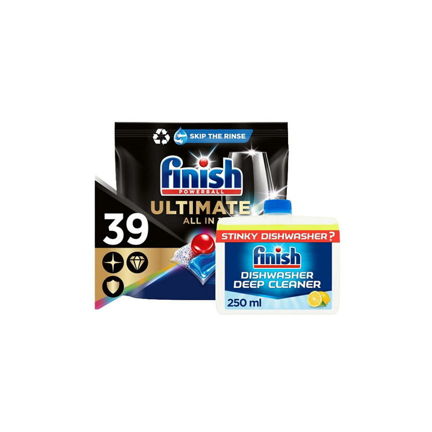 Finish Ultimate All in One 39 Dishwasher Tablets & Dishwasher Cleaner Bundle